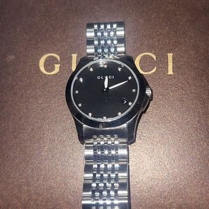 GUCCI Stainless Steel Diamond 28mm G-Timeless Quartz Watch Black